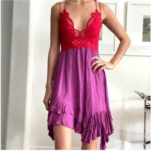 NWOT Free People One Adella Lace Slip Dress in Lipstick